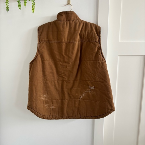 Lee Workwear Mens Vest Tan Canvas Sherpa Fleece Lined Pockets Vintage Wear XL - Picture 4 of 11